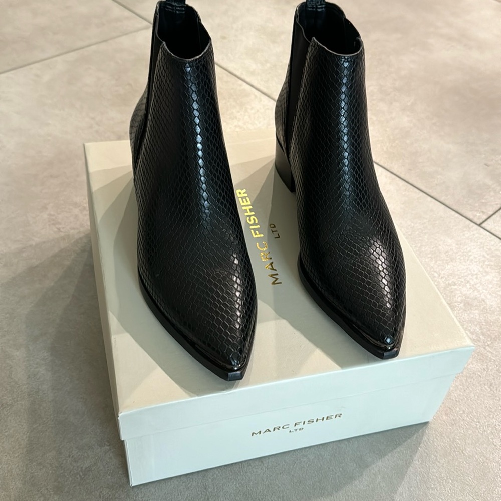 Black snake skin ankle boots